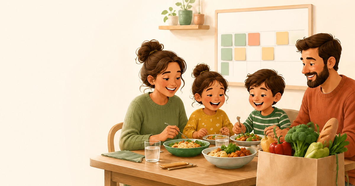 Parents and children sharing a family dinner